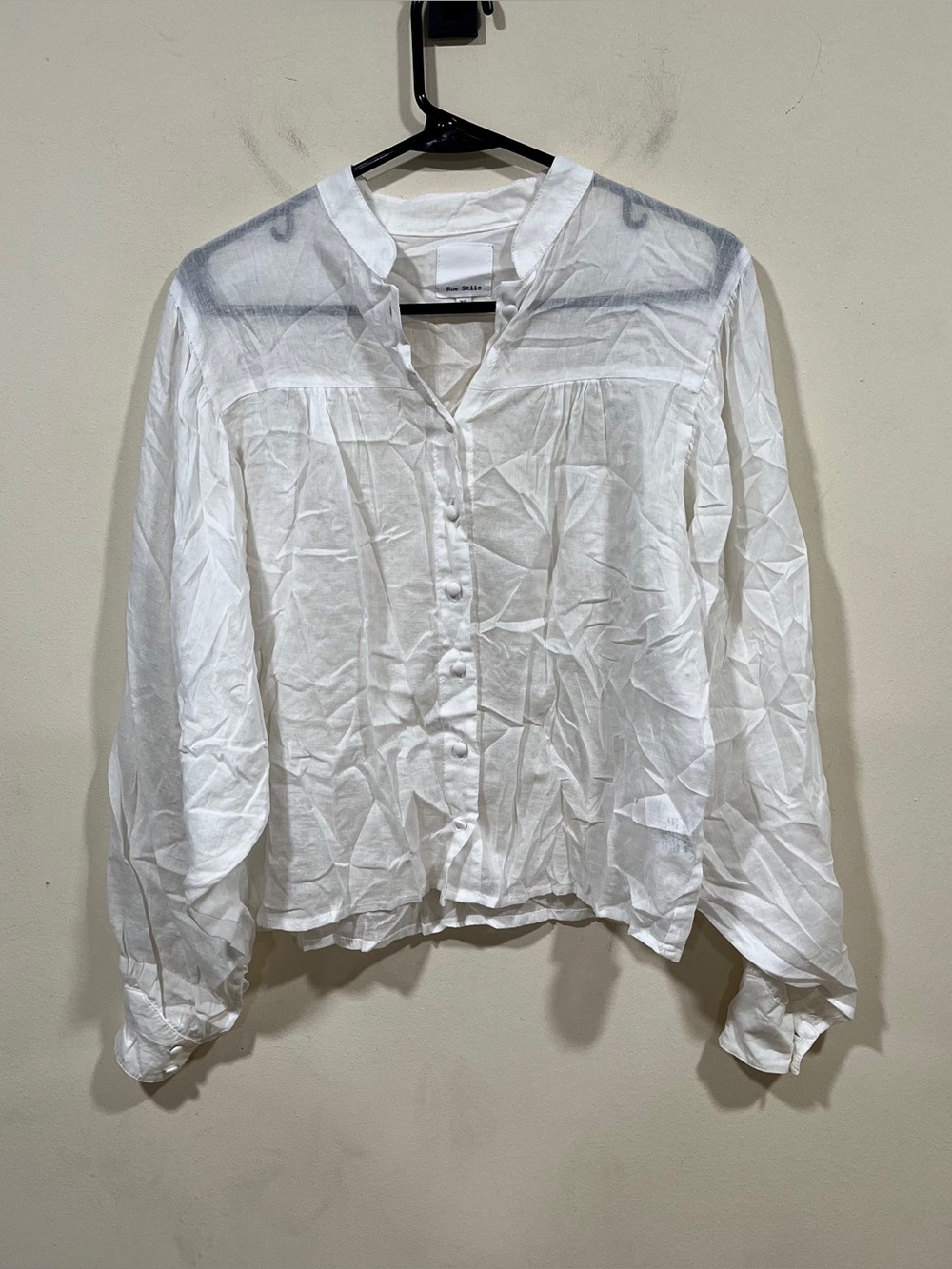 Rue Stiic white long-sleeve button-up blouse mandarin collar size XS cotton EUC